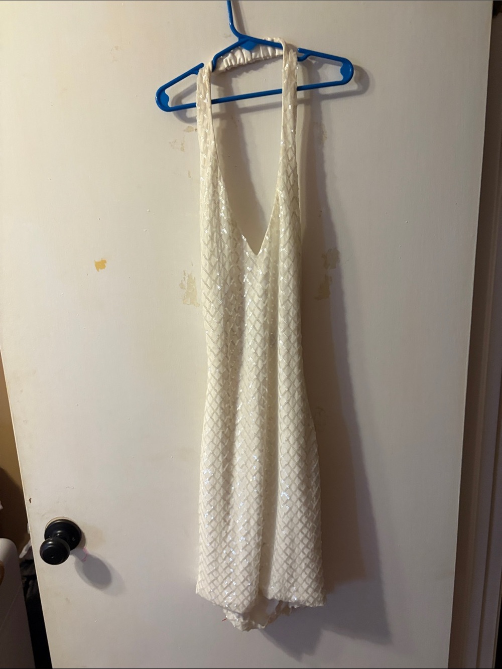 Windsor Ivory Sequin Backless Halter Dress